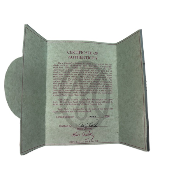Marie Osmond’s Baby Elvis Porcelain Collectible Limited Edition Doll - Picture 10 of 13